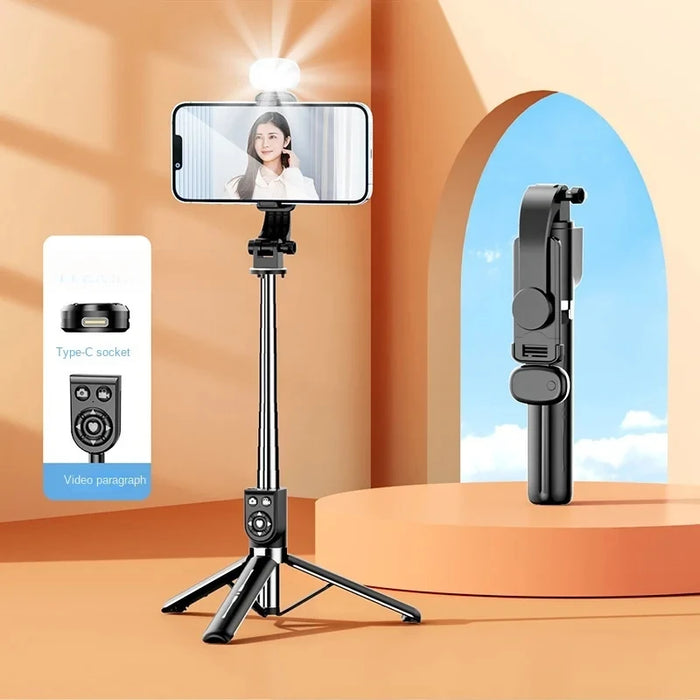 1M Selfie Stick Tripod with LED Light and Bluetooth Remote for iPhone/Android